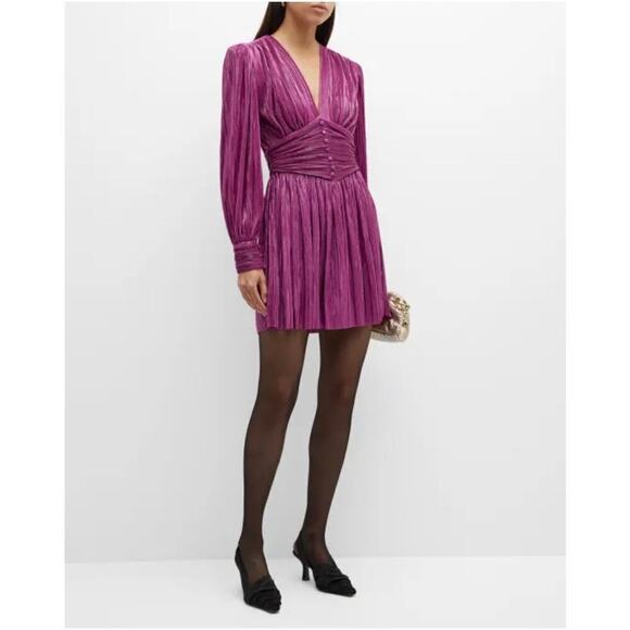 Sabina Musayev Shaya Metallic Pleated Mini Dress in Purple - Picture 4 of 9